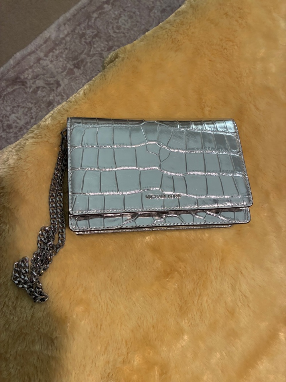 NWT Michael Kors Silver Croc-Embossed Chain Bag